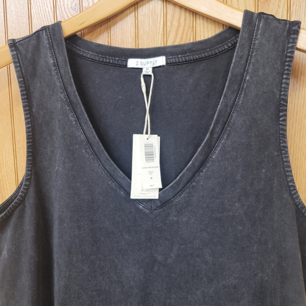 Z Supply Sloane V-Neck Mini Dress Black Mineral Wash Sleeveless ZD231440S M - Picture 2 of 6